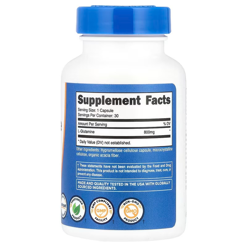 Nutricost L-Glutamine 800mg, 30 Caps – GF Non-GMO – EXP 11/2026