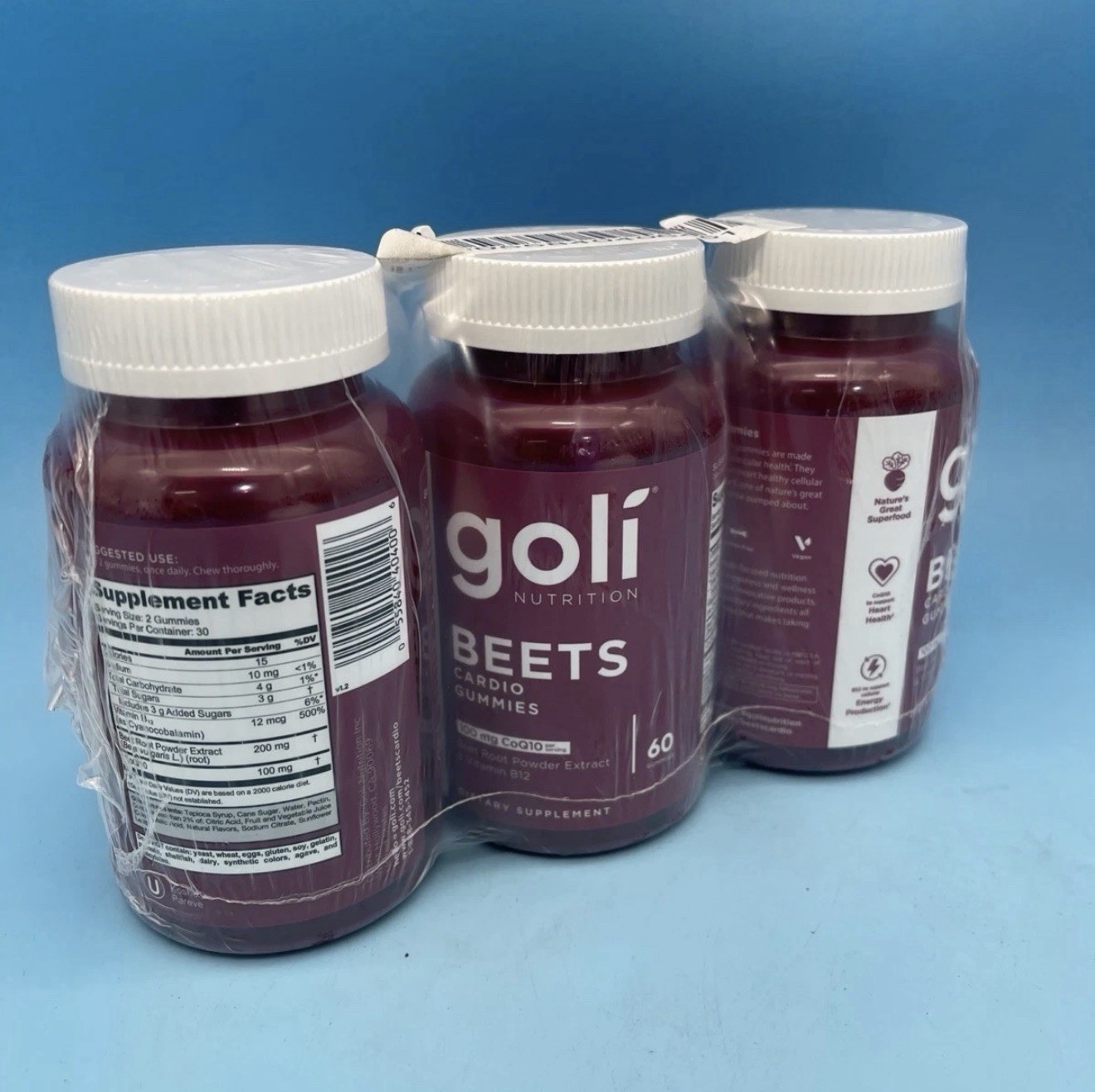 3 Pack Goli Nutrition Beets Cardio Gummies 100mg CoQ10 Exp 11/2027