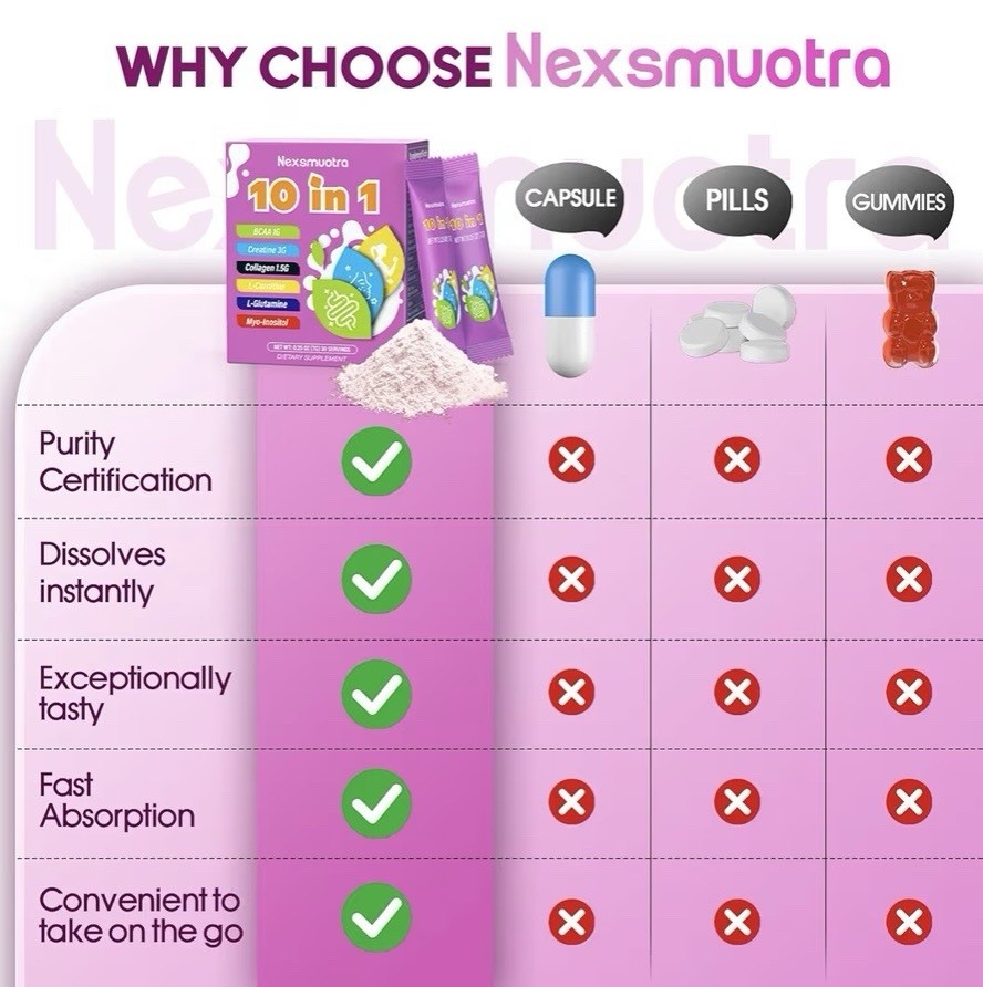 Nexsmuotra 10 in 1 Creatine Powder Stick Packs Tropical Orange 30 Count 7g