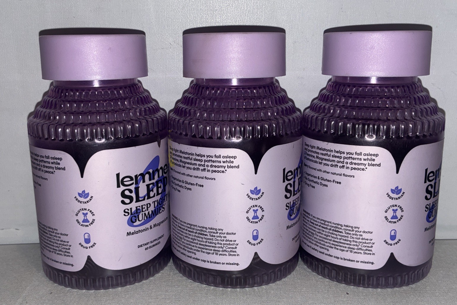 Lot Of 3-LEMME SLEEP SLEEP TIGHT GUMMIES Melatonin Magnesium 60 Ct Each