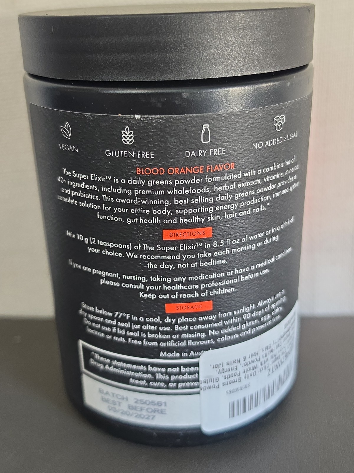 WelleCo The Super Elixir Daily Greens Dietary Supplement Blood Orange 300g 3/27