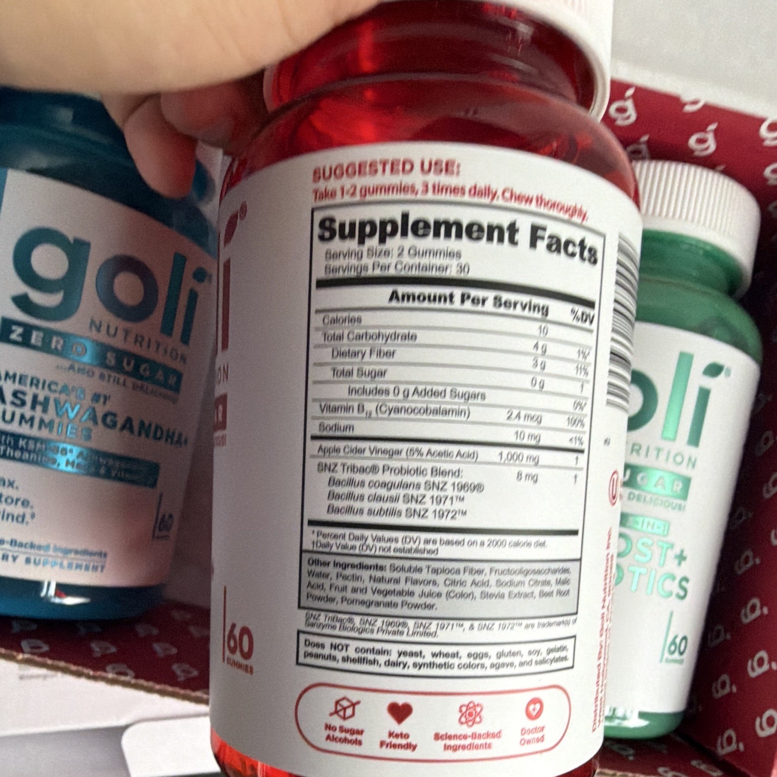 Goli Nutrition Zero Sugar Gummy Supplements 60 Ct Ashwagandha ACV Probiotic