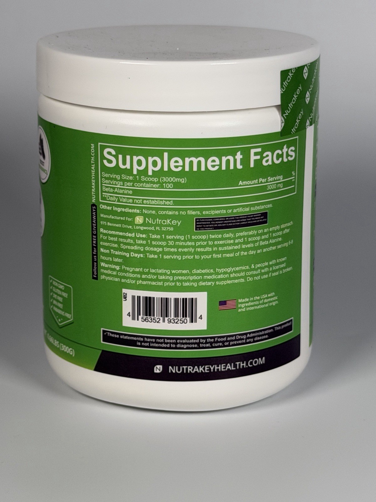 NutraKey Beta-Alanine Powder 300mg 100 Servings Pre-Workout Endurance NEW