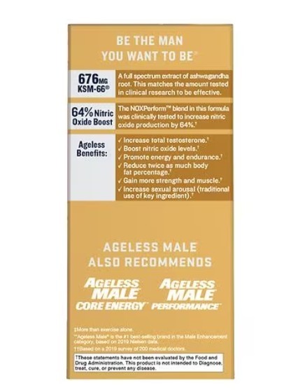 Ageless Male Max Nitric Oxide & Testosterone Booster 60 Caplets Exp 3/2027+