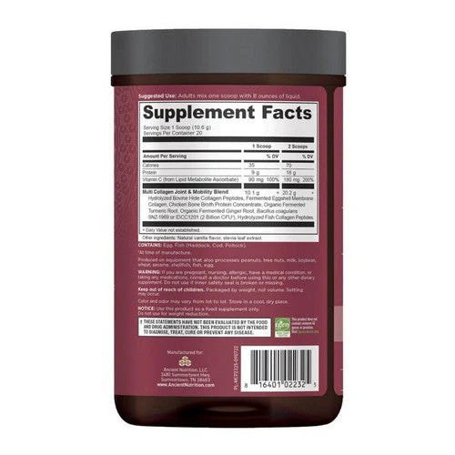 Multi Collagen Protein Powder Joint + Tissue Vanilla 8 Oz By Ancient Nutrition