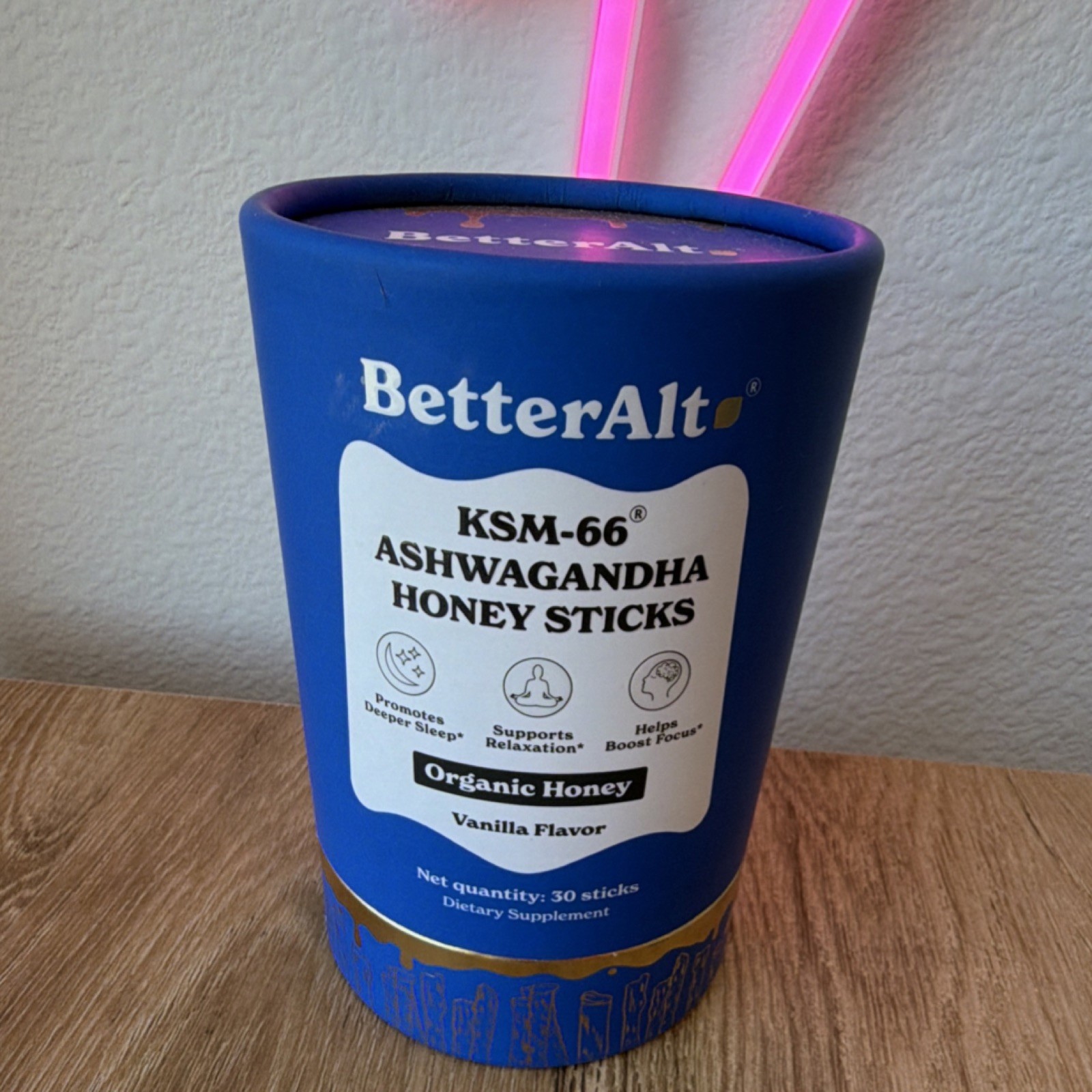BetterAlt KSM-66 Ashwagandha Organic Honey Vanilla Flavor Sticks 30 Count