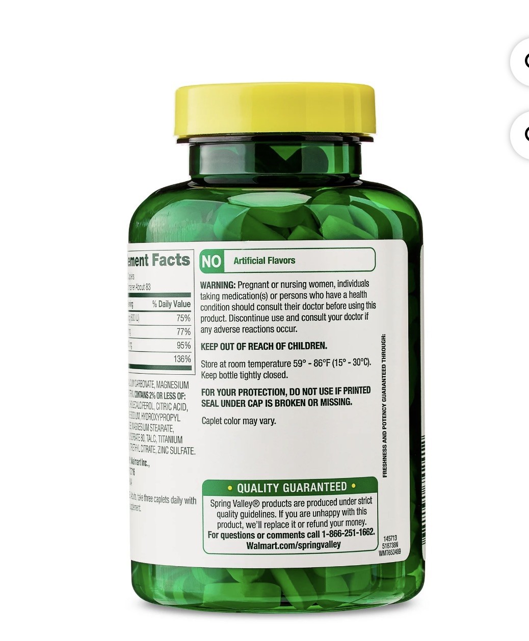 Spring Valley Calcium, Magnesium & Zinc Plus Vitamin D3 Coated Caplets, 250 Cout
