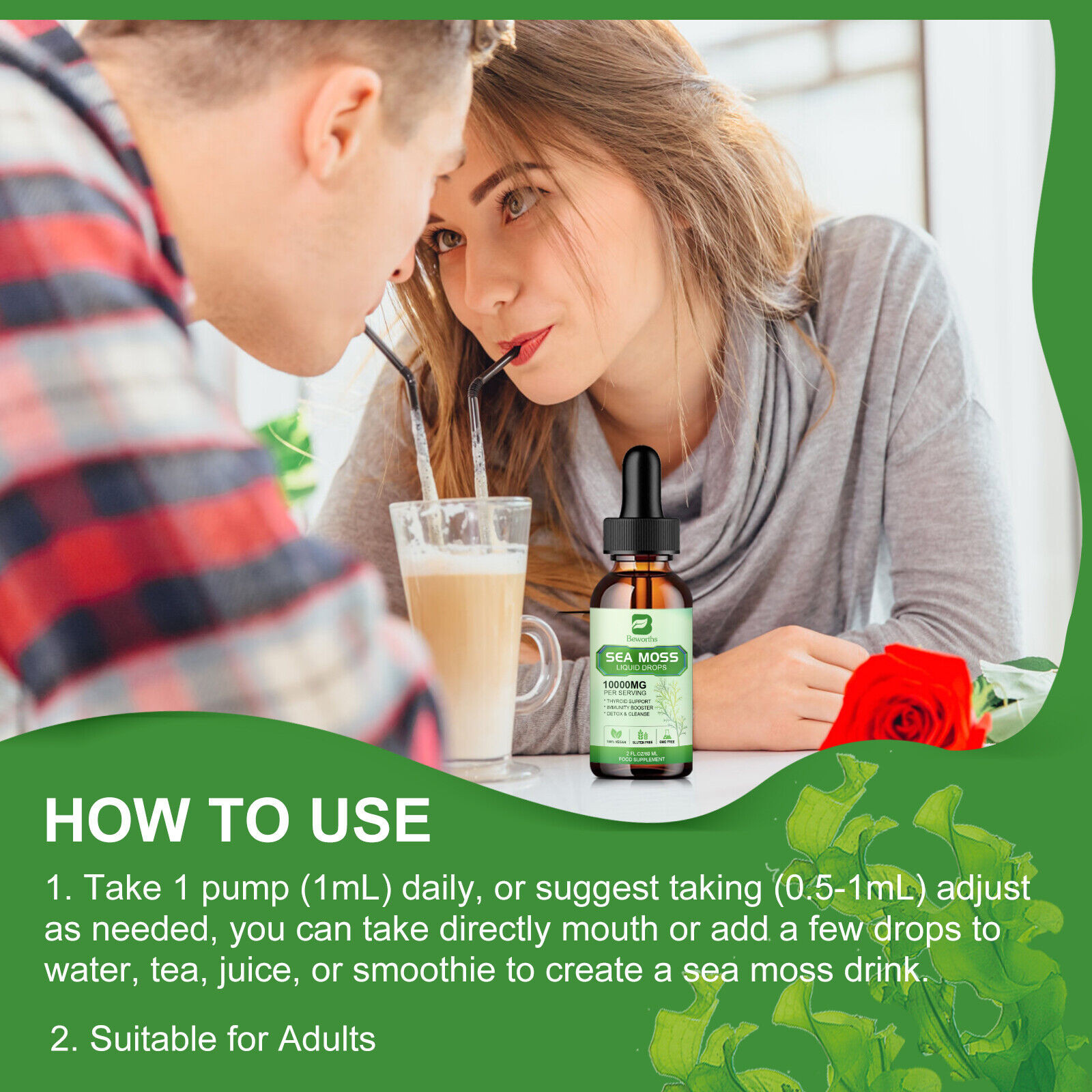 Sea Moss Liquid Drops +Black Elderberry Extract Immune Joint Digestion Support