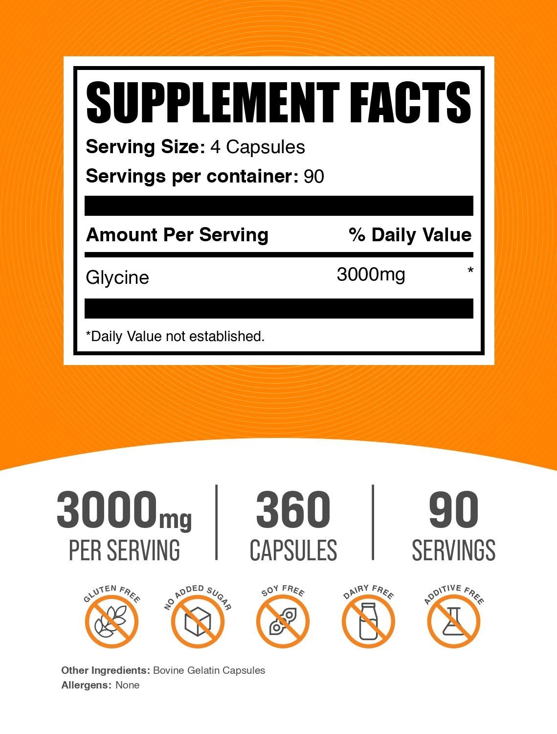 BulkSupplements Glycine Capsules – 90, 3g Servings – Build Lean Muscle