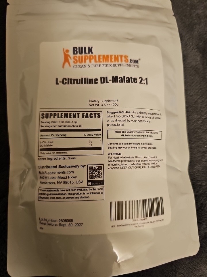 BulkSupplements L-Citrulline DL-Malate 2:1 – L Citrulline Powder 33 serving