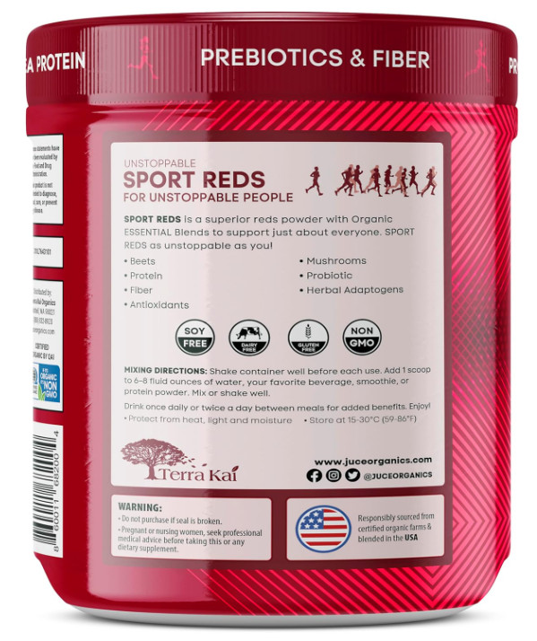 Terra Kai Organics Juce Sport Reds 30 Servings With Pea Protein Exp: 09/27