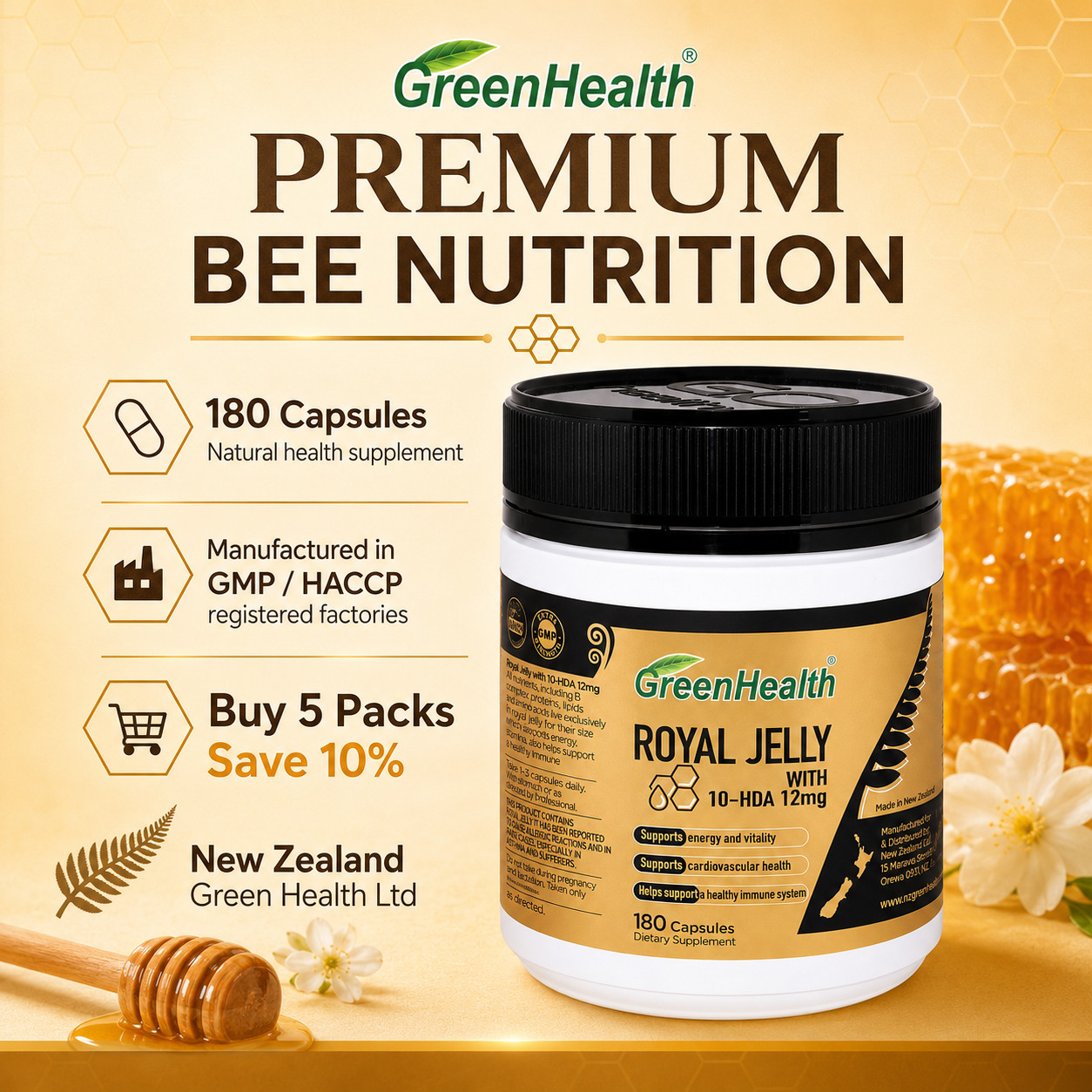 New Zealand Royal Jelly Extract 1000mg x 180 Capsules