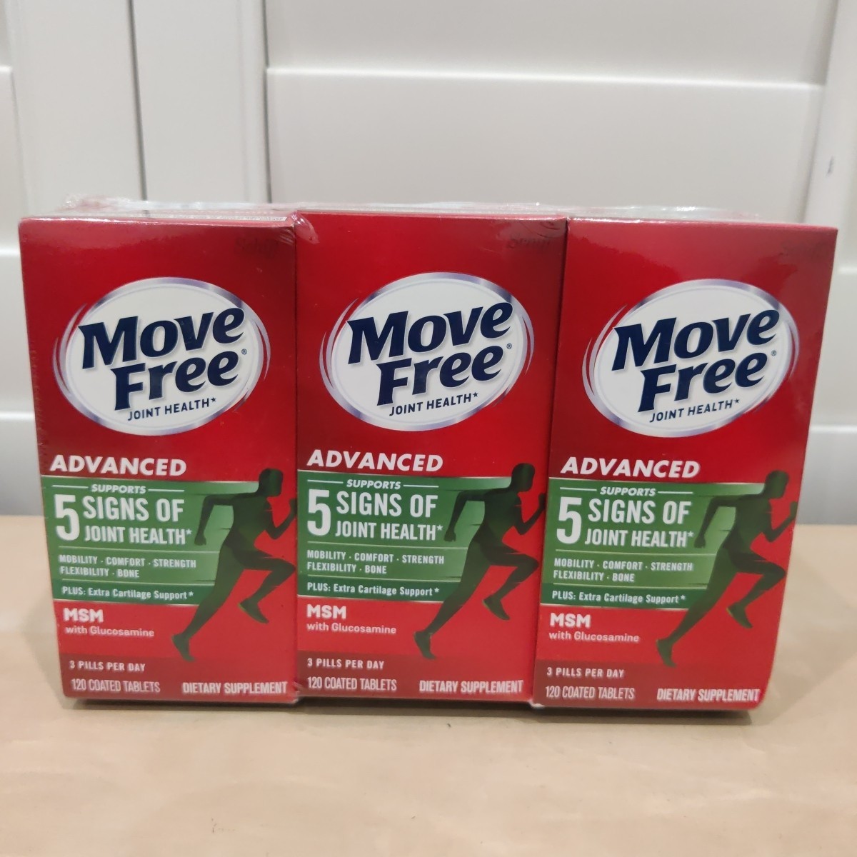 Move Free Advanced Plus MSM Joint Health Supplement (3 Pack) 120 Tabs Ea. 06/27