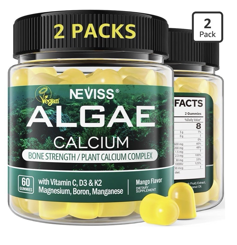 2 Pack Neviss Algae Calcium Gummies Magneisum Vitamin D3 K2, C Bone Strength