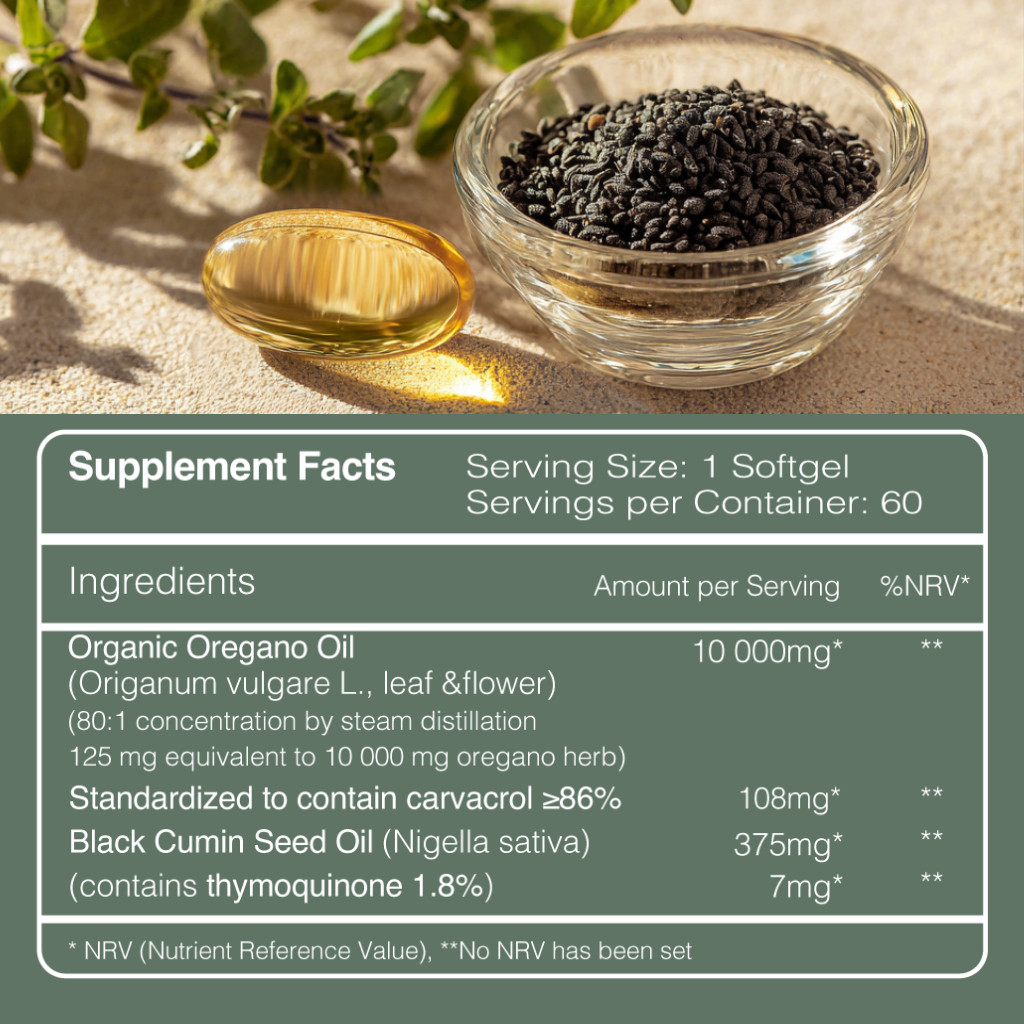Oregano & Black Seed Oil Softgels – 10.000mg Carvacrol & 375mg Thymoquinone