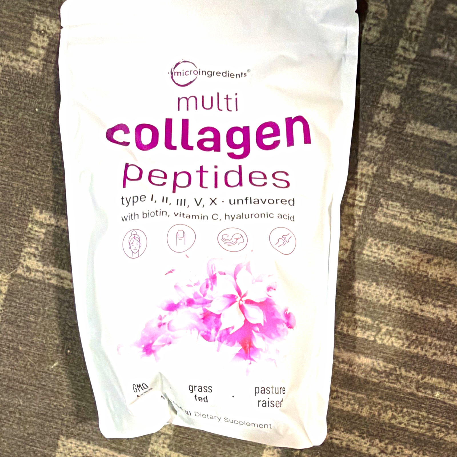 Micro Ingredients Multi Collagen Peptides Powder Unflavored Grass Fed 1 lb
