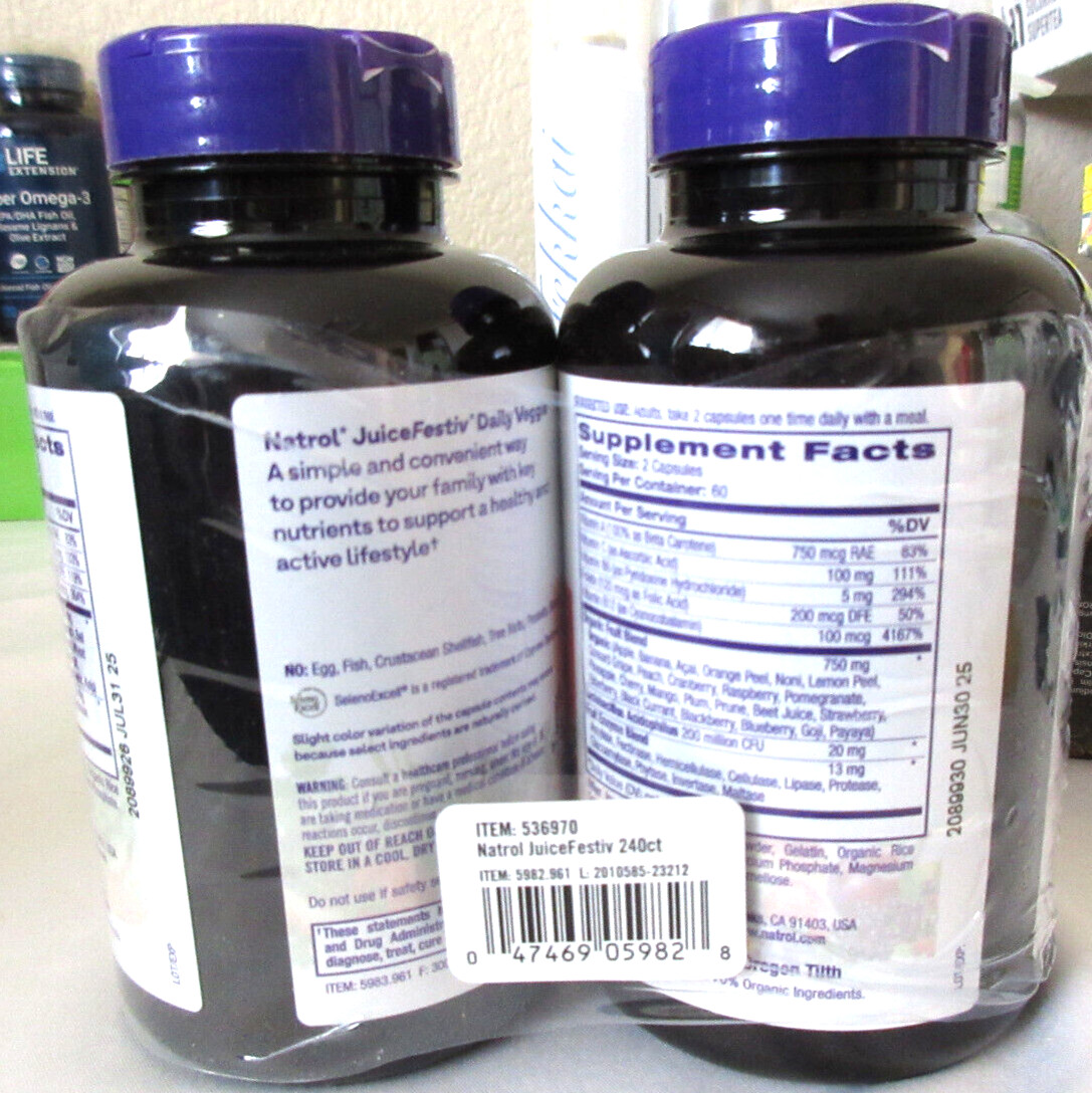 Natrol JuiceFestiv Daily Fruit & Daily Veggie 240ct Total New Sealed EXP 6/25
