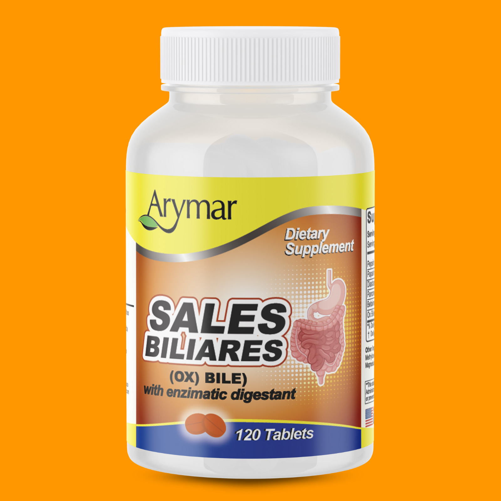 Arymar Sales Biliares Ox Bile & Digestive Enzymes 120 Tablets