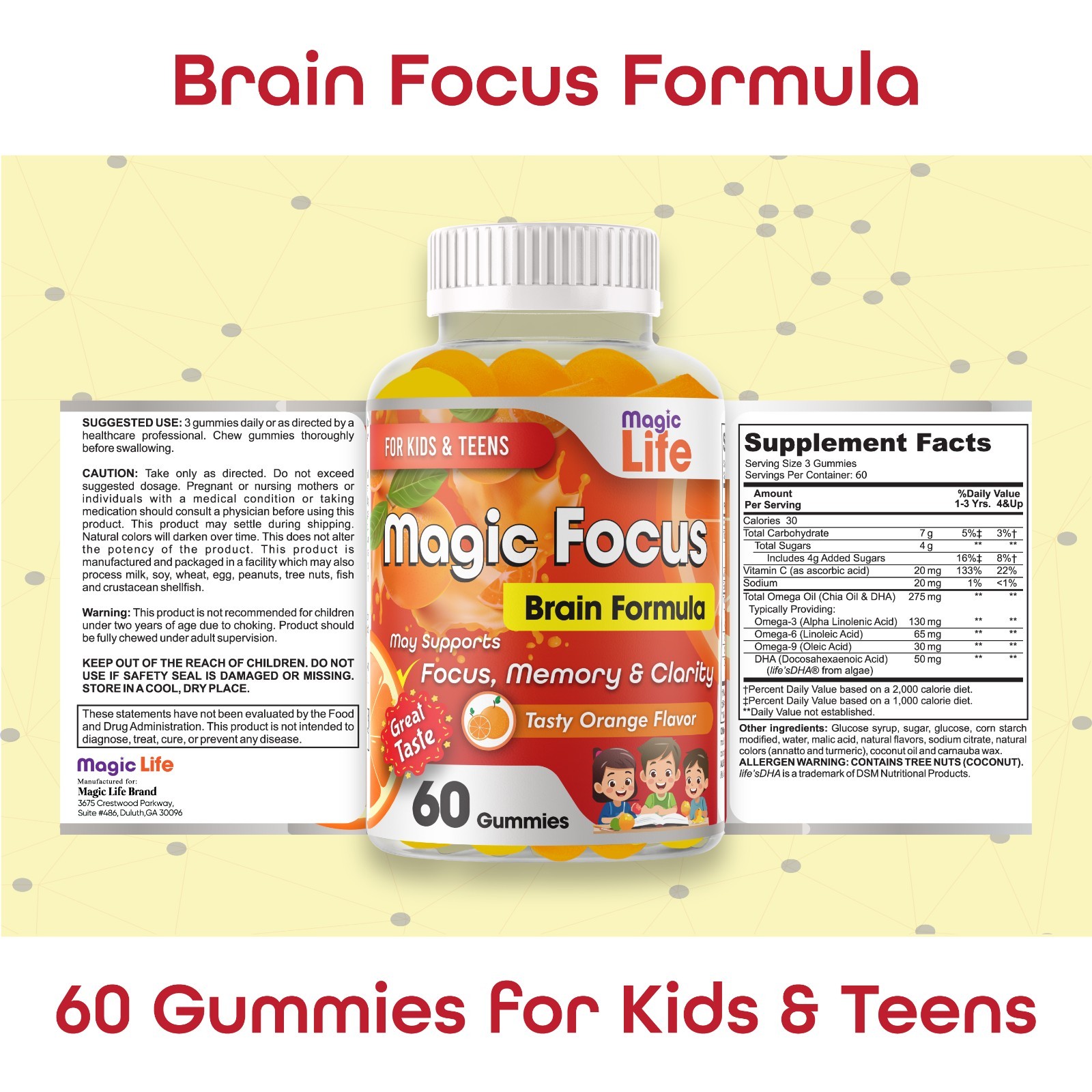 Kids Focus Gummies Brain Memory & Attention Support Vitamins for Kids & Teens