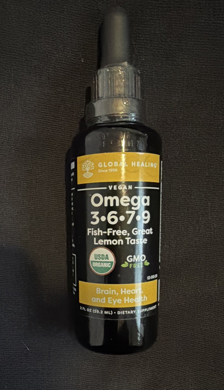 Global Healing Vegan Omega 3-6-7-9 Liquid Drops Lemon USDA Organic 2 fl oz