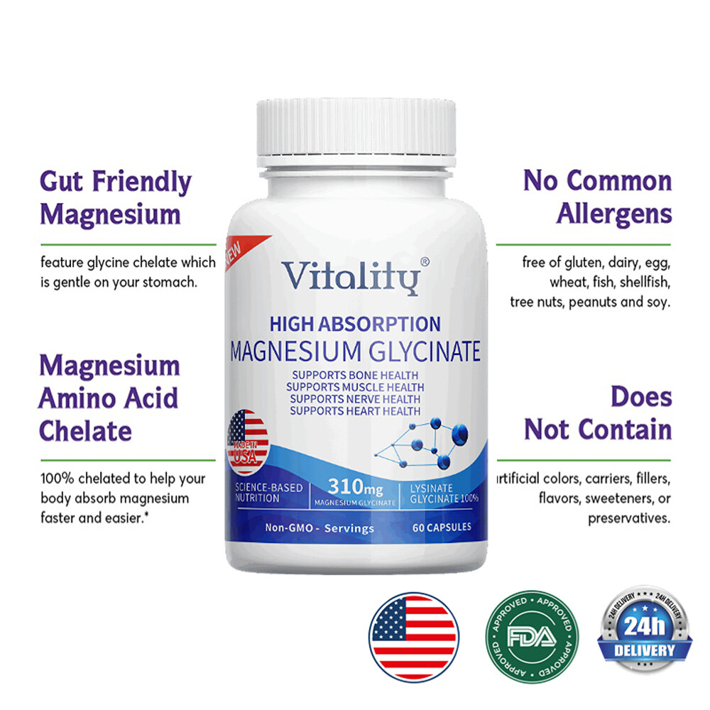 310MG High Absorption Magnesium Glycinate For Sleep, Stress Relief Support Bone