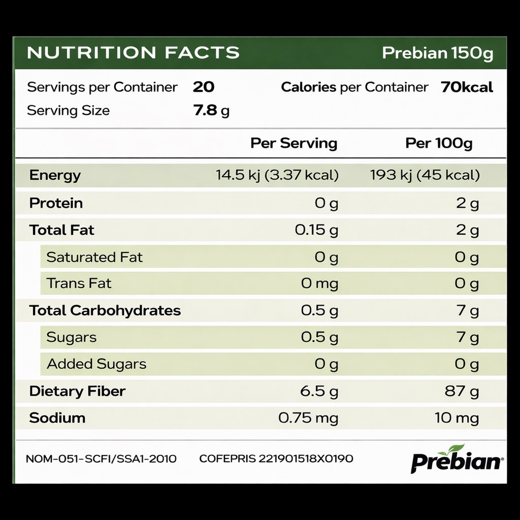 Prebian Prebiotic/Prebiotico Powder 150g-Gut Health & Microbiome Support
