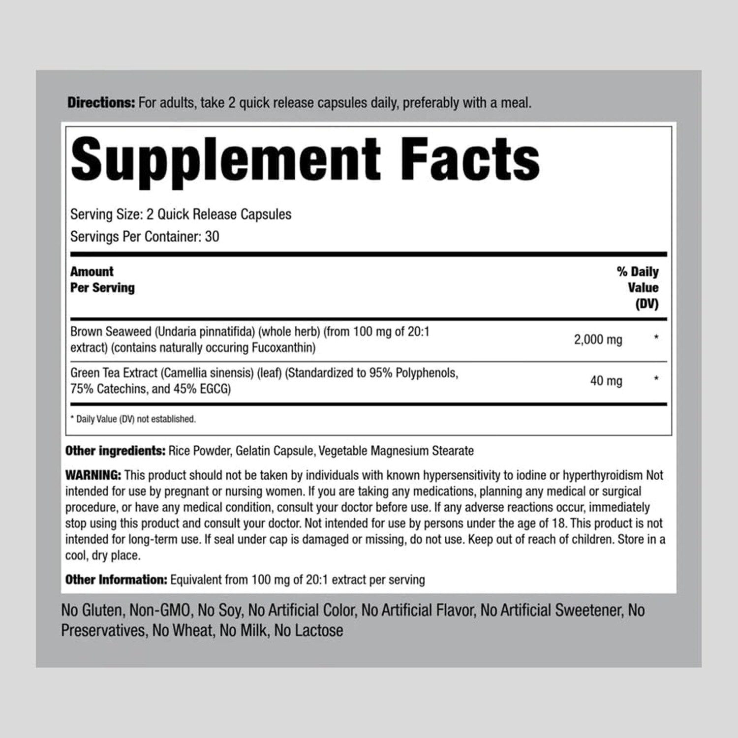 Brown Seaweed Extract 2000 Mg Fucoxanthin Nutritional Immunity Support, 60 Caps