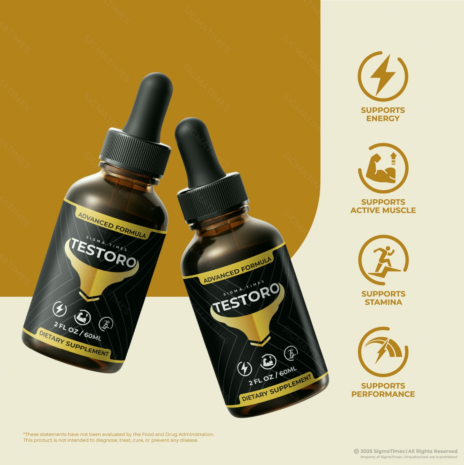 Testoro Liquid Drops, Premium Sublingual Formula for Men, Male Health – 2 Pack