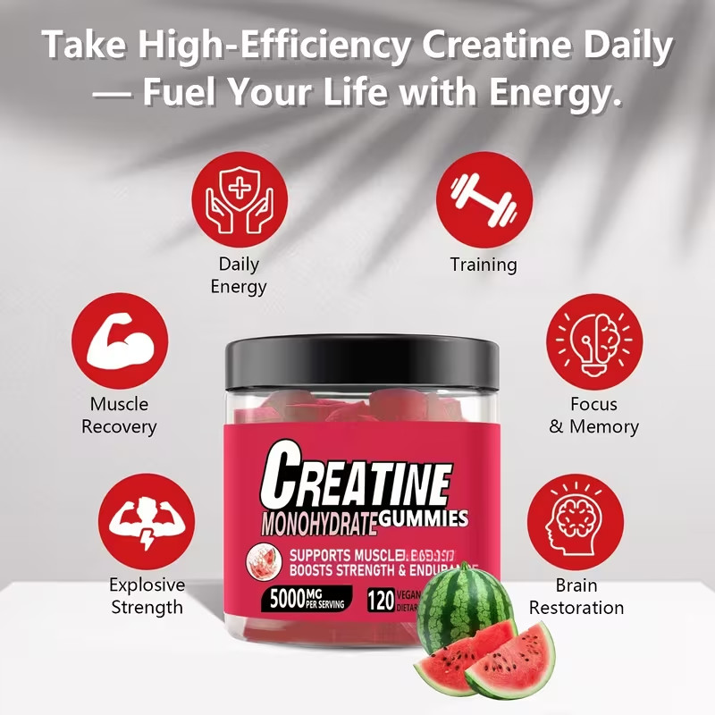 Watermelon Creatine Monohydrate Gummies No Additives Easy Mixing Muscle Support