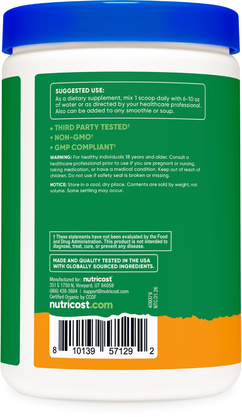 Nutricost Organic Super Greens Powder (30 Servings) Orange Sunrise Flavored