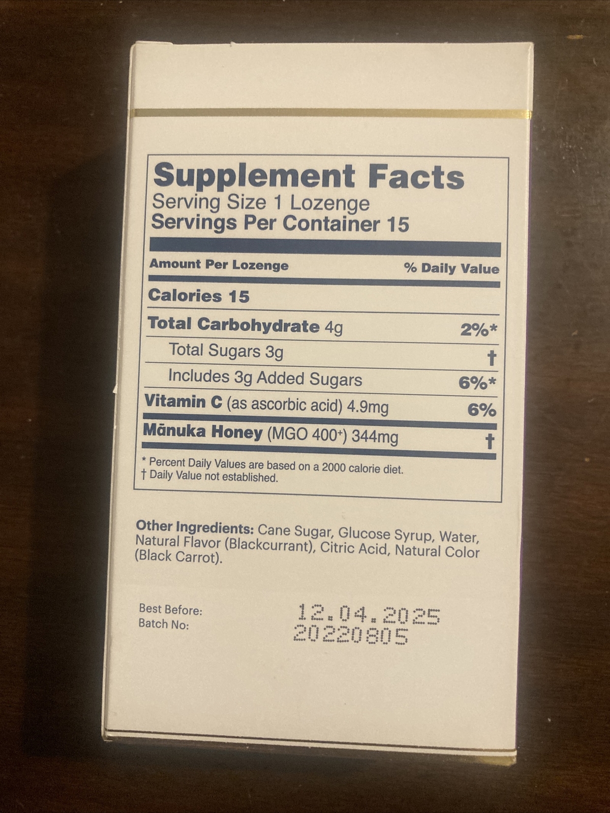Manuka Honey Lozenges, Blackcurrant, MGO 400+, 15 Lozenges Exp 12/04/2025