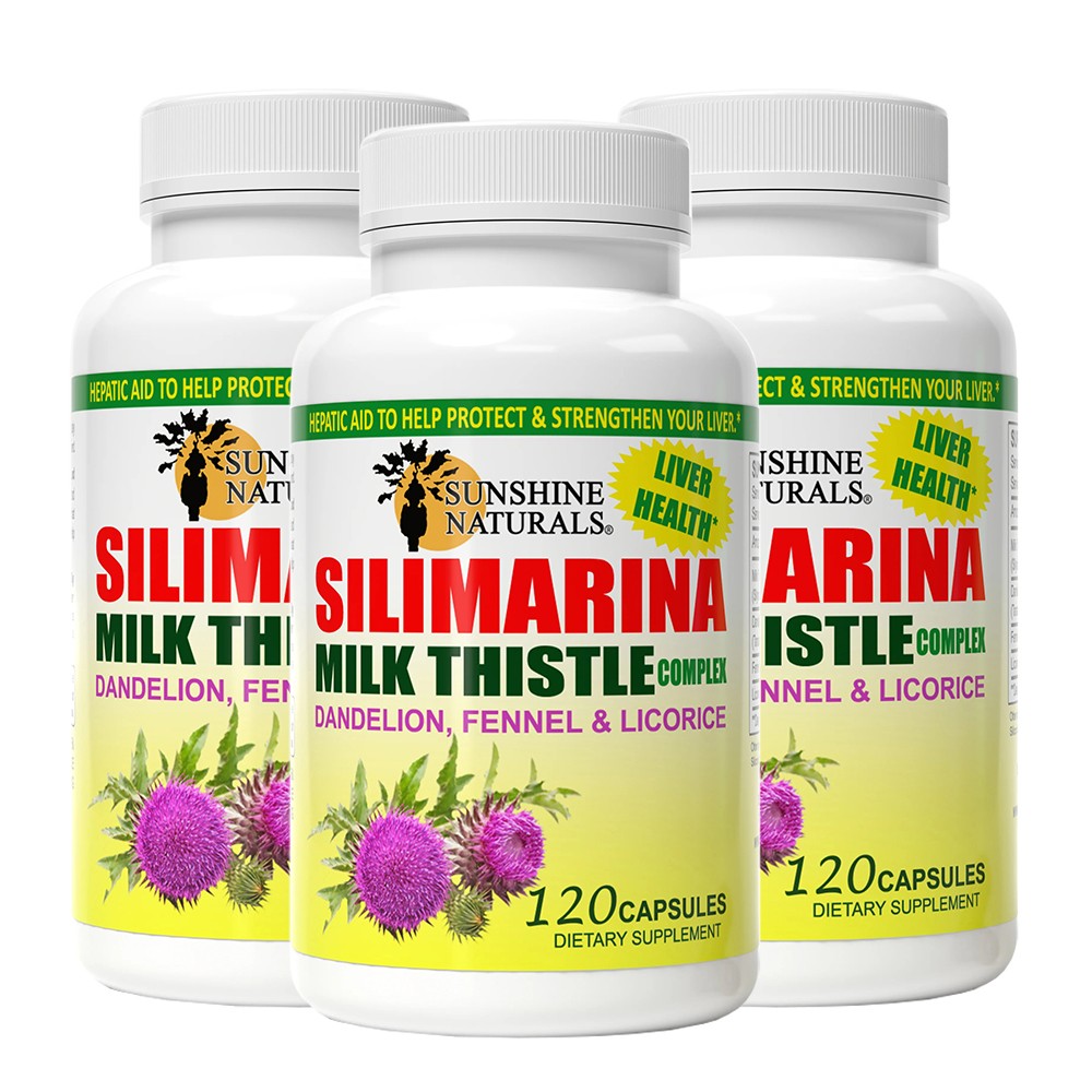 Sunshine Naturals Milk Thistle. 120 Caps, Pack of 3