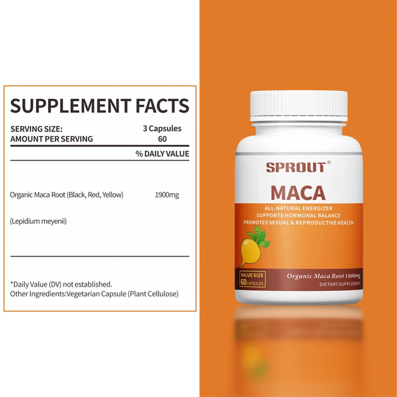 Organic Maca Root Capsules Vegan Capsules Black, Red, Yellow Maca Extract