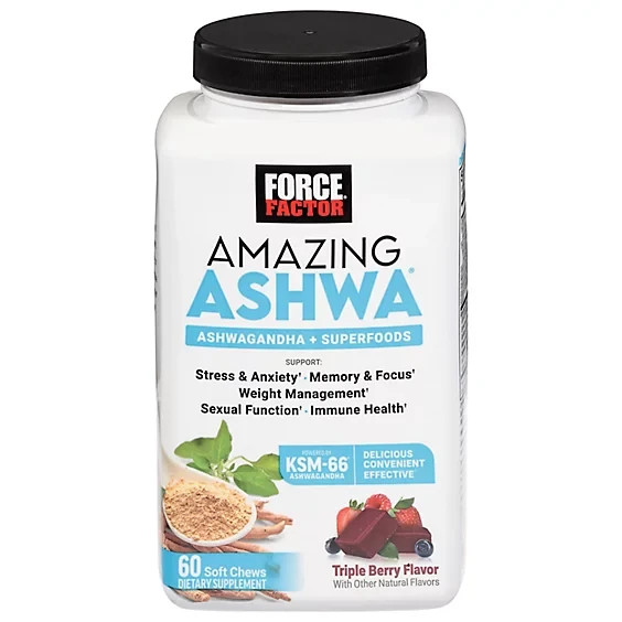 Force Factor Amazing Ashwa Soft Chews KSM-66 Ashwagandha 60ct Stress Support NEW