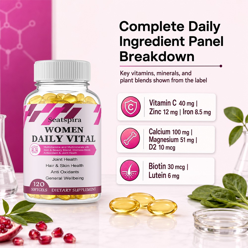 Women Multivitamin Softgel For Hair Skin Nails,Bone Health,Energy&Immunity 120CT