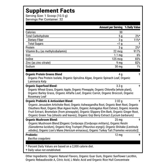 Juce Sports Greens Powder 32 Servings Organic Superfoods Vegan Greens & Protein