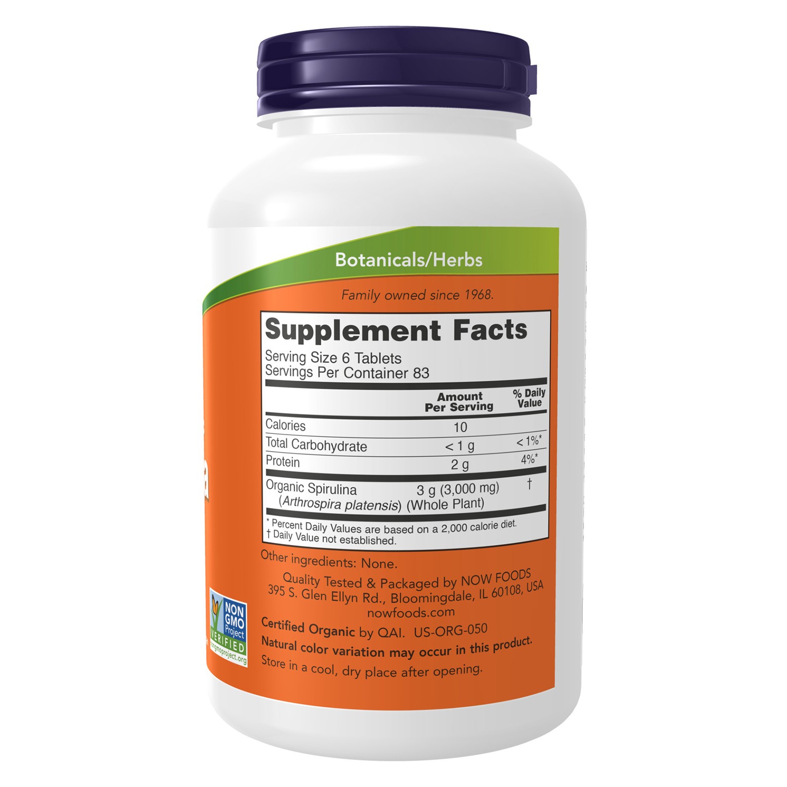NOW FOODS Spirulina 500 mg Organic 500 Tablets