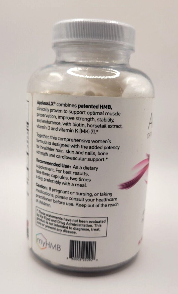 AgelessLX Optimal Formulation HMB Biotin & Pro-Collagen Supplement 180 Caps 2025