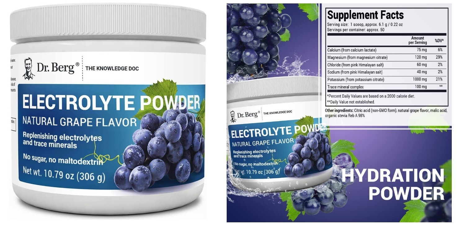 Dr Berg’s Original Keto Electrolytes Powder 50 Servings Grape Flavor, Sugar Free