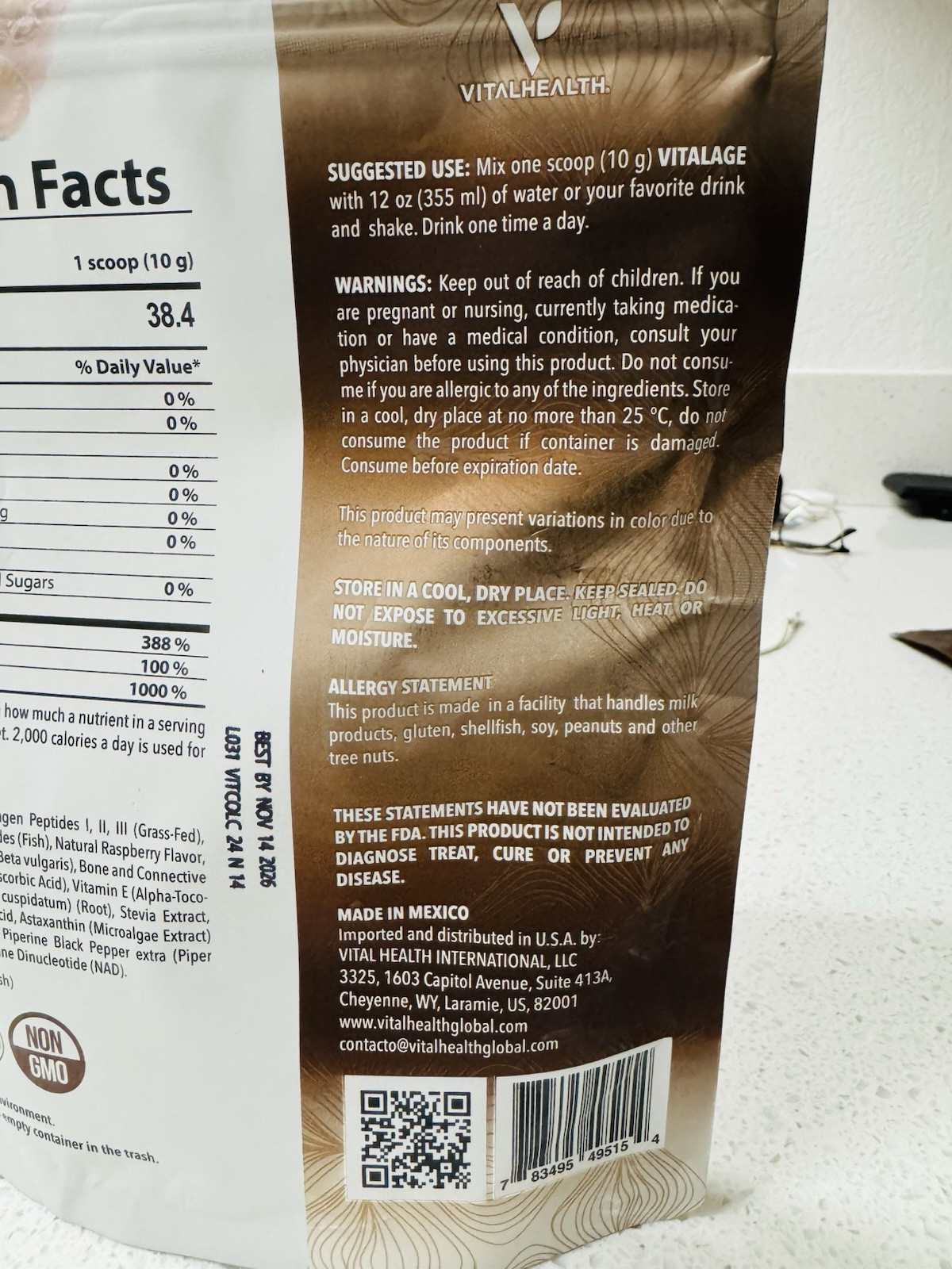 Vitalhealth Vitalage collagen Sugar Free Gluten Free Bioactive Collagen Colágeno
