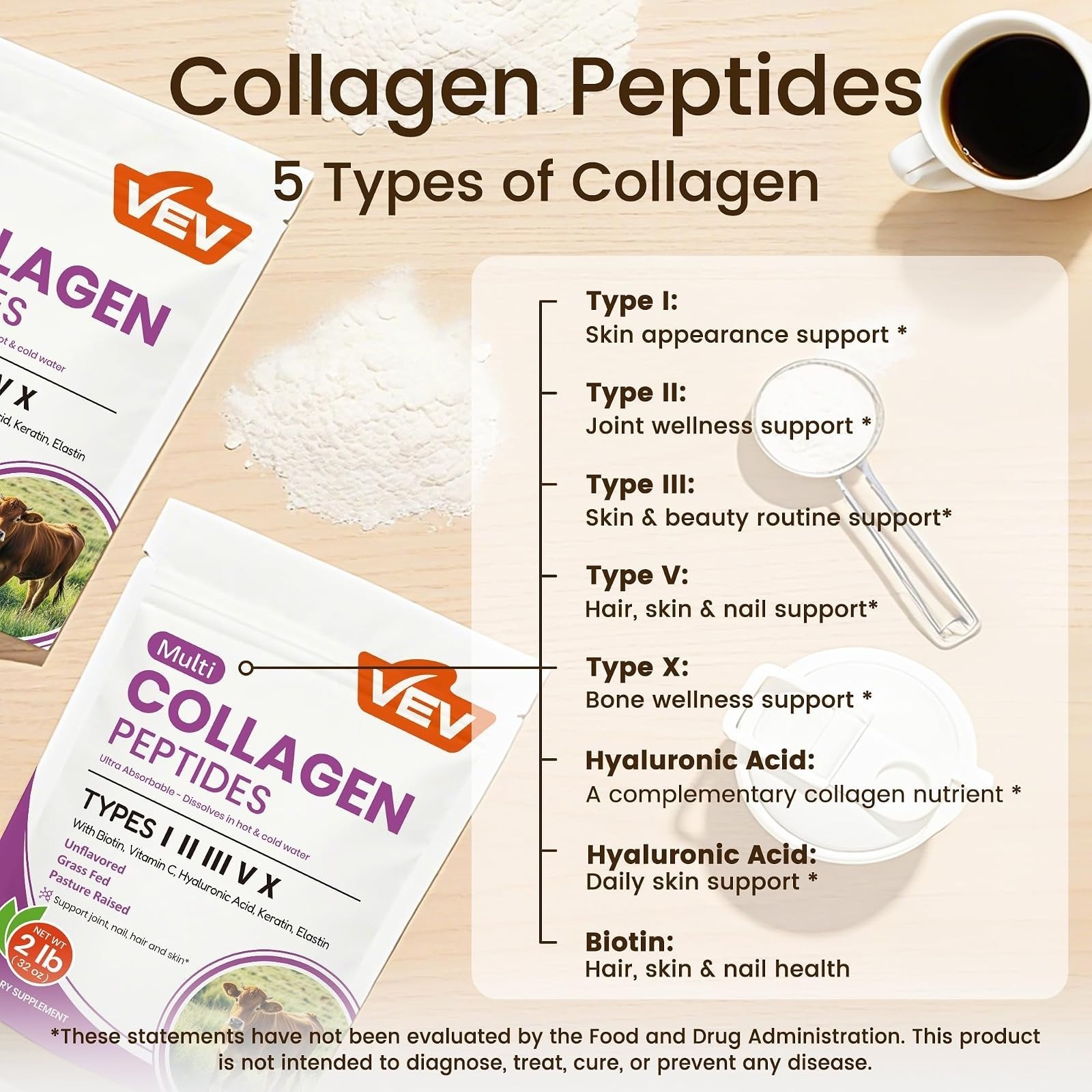 VEV Multi Collagen Peptides Powder 32 oz – Unflavored Hydrolyzed Collagen