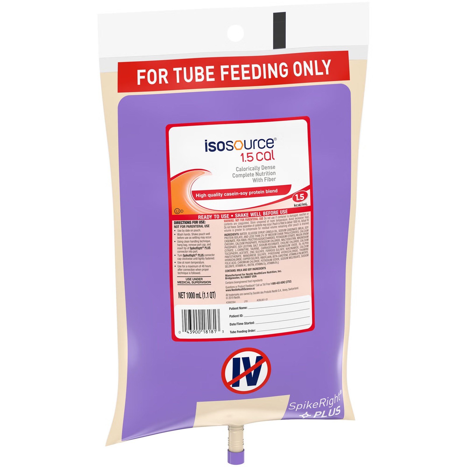 Nestle Isosource 1.5 Cal Tube Feeding Formula Unflavored 1000 mL 6 Ct