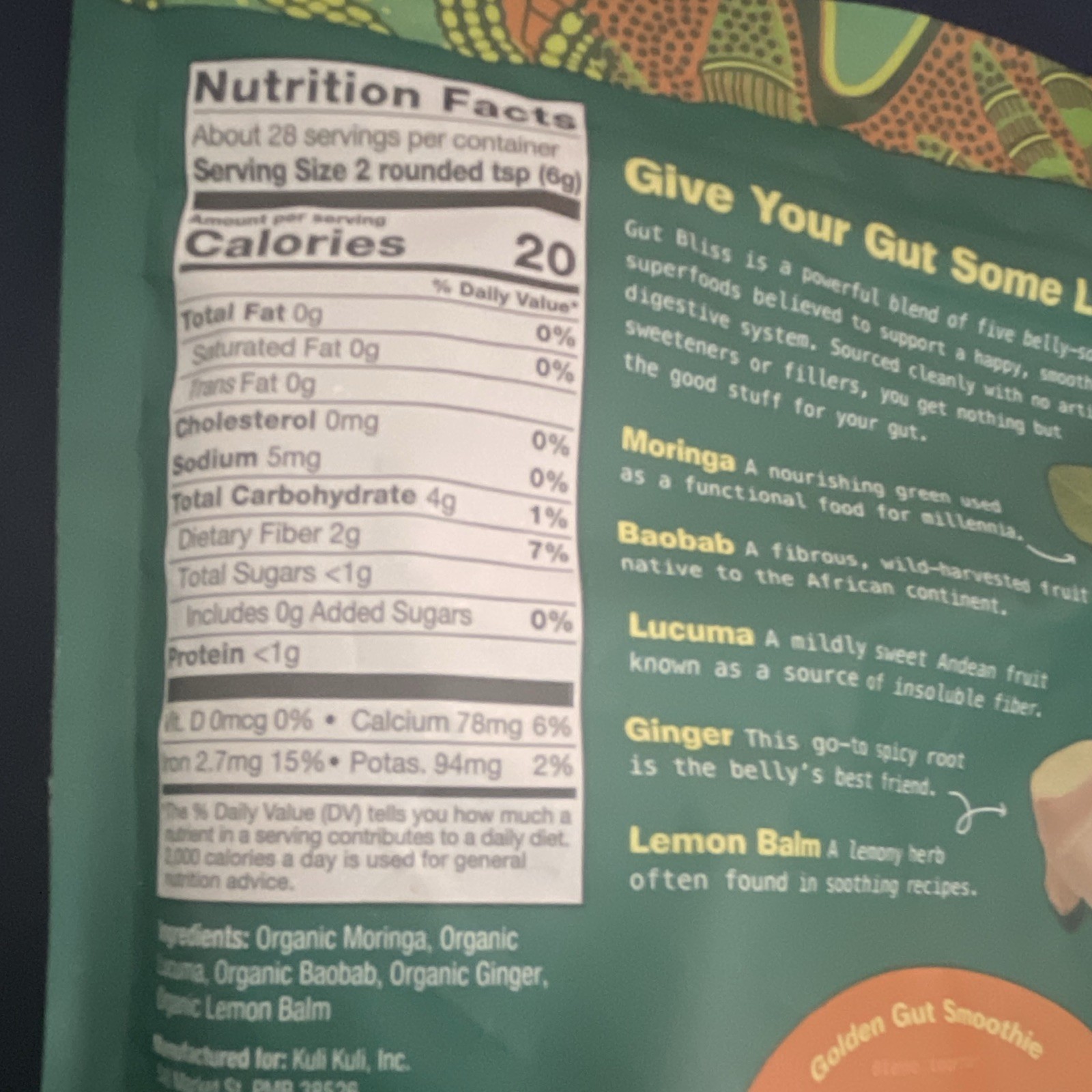 Kuli Kuli Organic Gut Bliss Superfood Powder, USDA Organic Digestive 6 oz