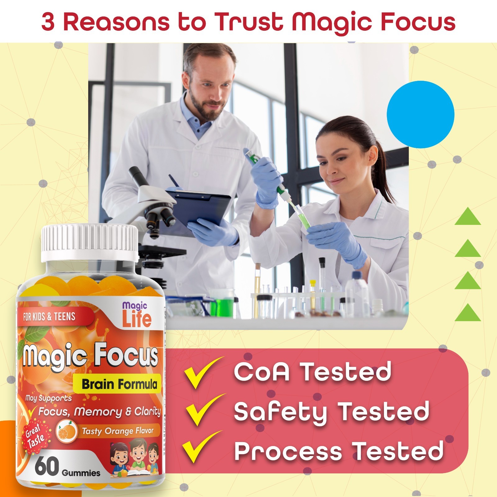 Kids Focus Gummies Brain Memory & Attention Support Vitamins for Kids & Teens