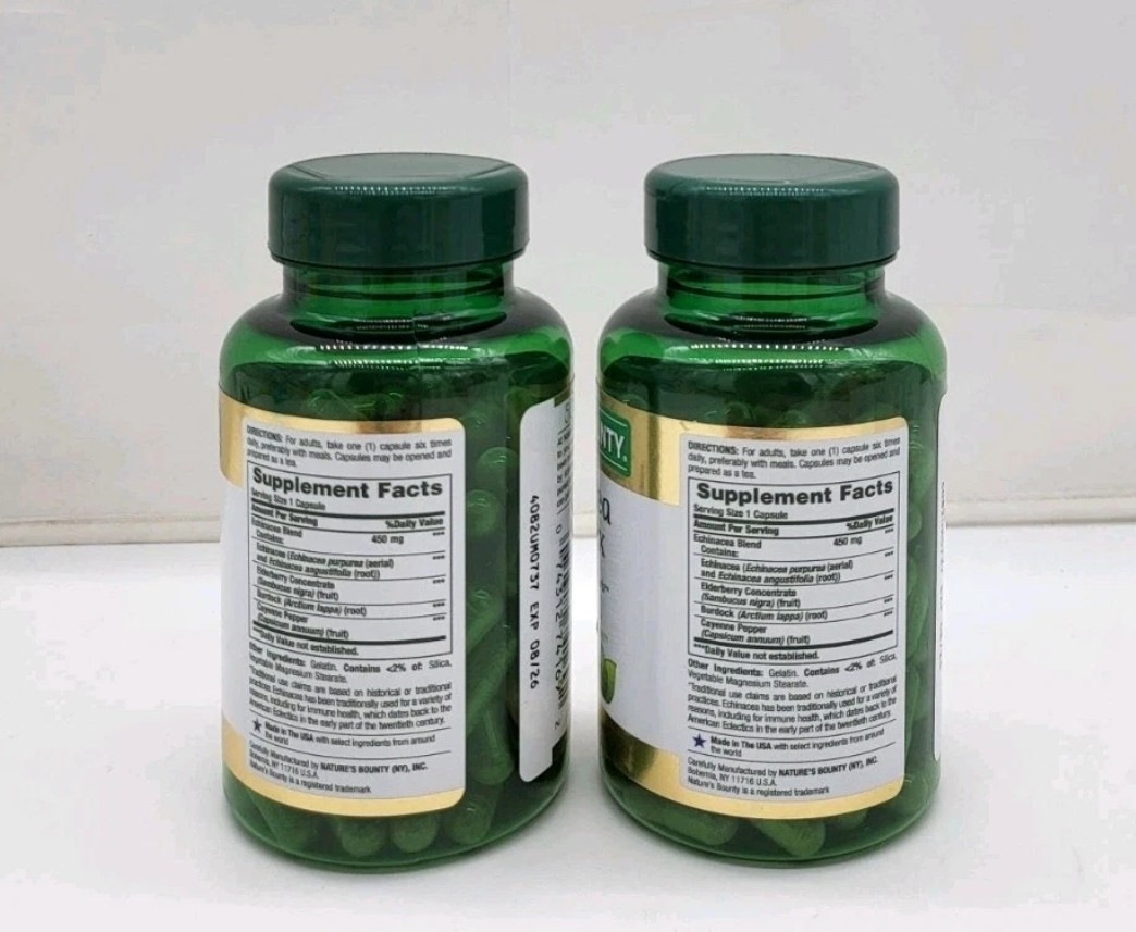 Nature’s Bounty Echinacea Complex 450 mg 100 Capsules 2-PACK Exp 08/26