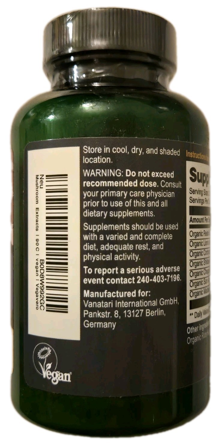 Organic 7 Mushroom Extracts Complex 90 Vegan Capsules Supplement
