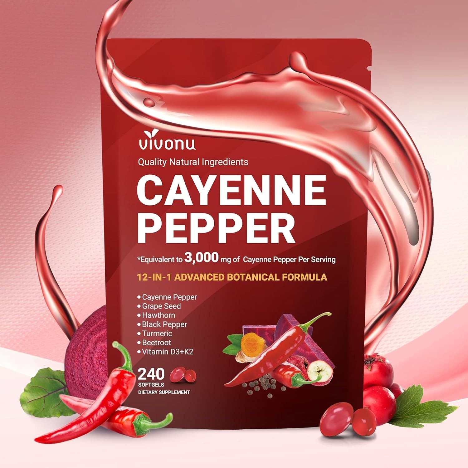 VivoNu Cayenne Pepper Softgels Supplement, Heart and Blood Vessel Wellness