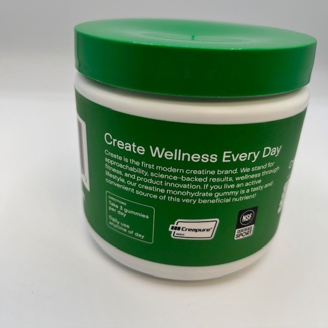 Create Creatine Monohydrate Gummies Sour Green Apple 45 Count Creapure 8oz Tub