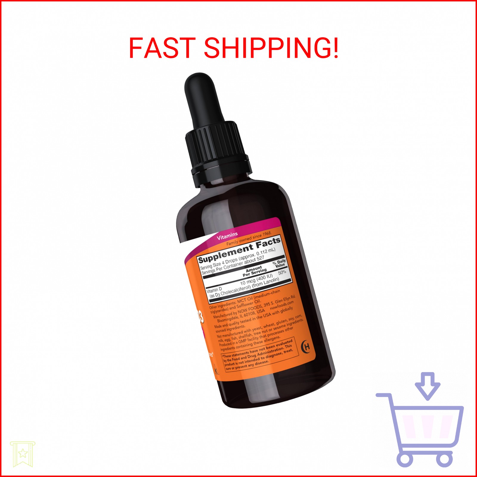 NOW Foods Supplements, Liquid Vitamin D-3, Strong Bones*, Structural Support*, 2