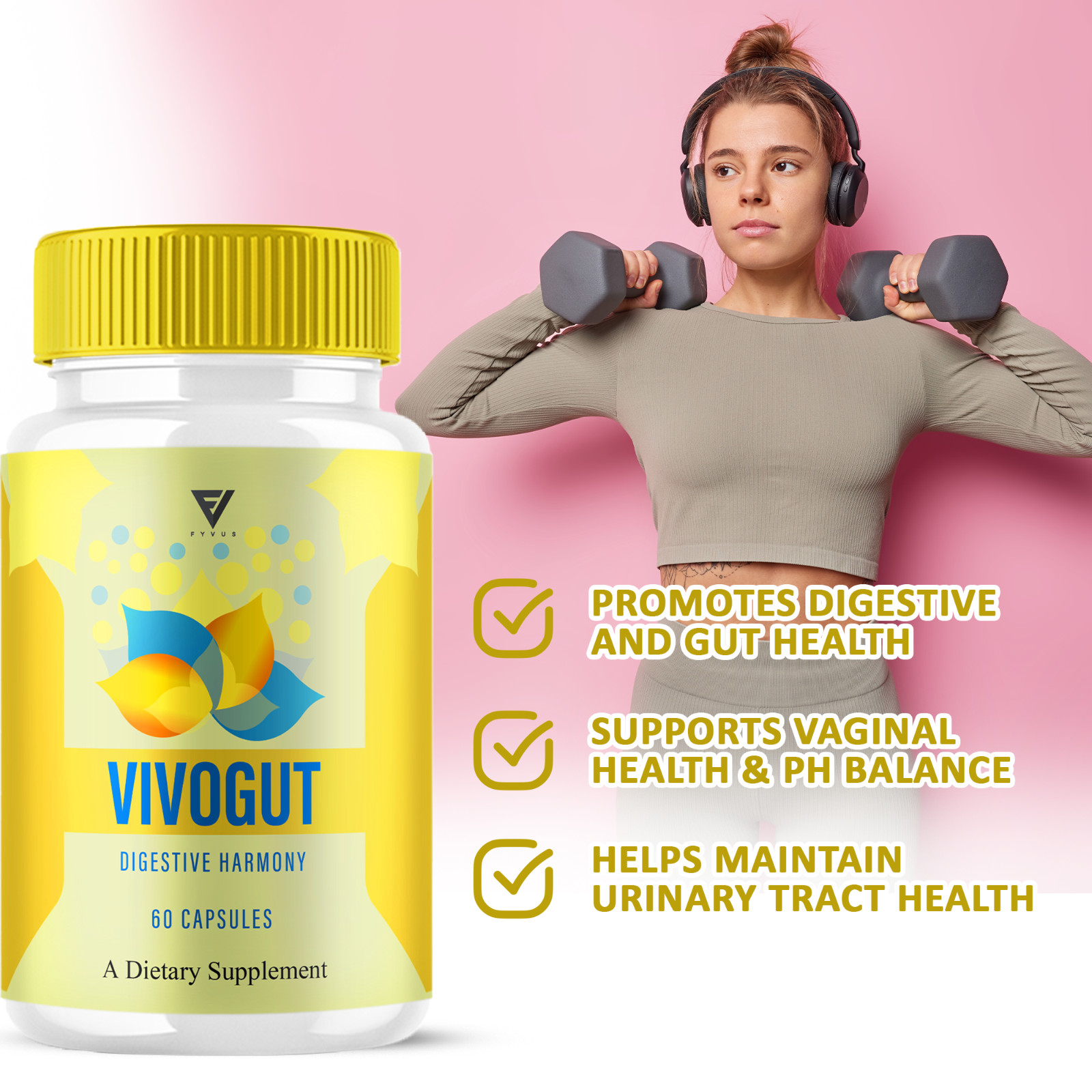 (3 Pack) VivoGut Advanced Probiotic, Vivo Gut Max Strength (180 Capsules)